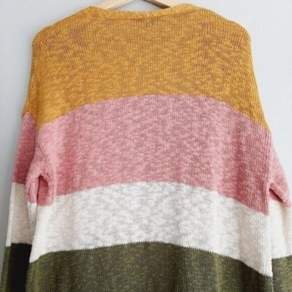 CHARLIE B / 100% Cotton Long Fine Knit Sweater Cardigan Wide Stripe Sz M - Picture 7 of 10